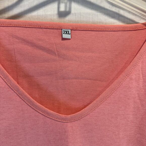Oversized V-neck Tee Short sleeves pink salmon Women’s size XXL - Picture 2 of 7